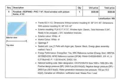 56"x40" brand new Fenplast fixed window. 1/2 price $270, View more