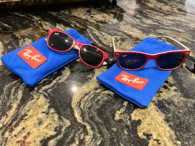 Like new Ray-Ban kid’s sunglasses for 2 pairs and extra lenses!, View more