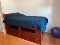 Solid Wood Custom Built Captain's Bed with Drawers and Shelves