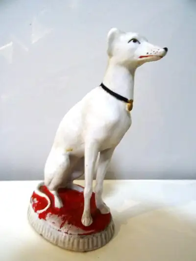 19thC STAFFORSHIRE Whippet antique dog figurine PORCELAIN Bisque … desirable and collectible white m...