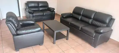 New black leather sofa, loveseat & chair. Free delivery disposal, View more