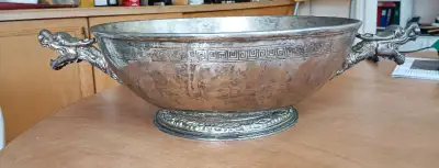 Vintage 18-inch Pedestal Round Bowl with 2 Dragon Head Handles, View more