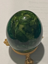 Vintage Light & Dark Green Egg Shaped Art Glass Paperweight 3" .