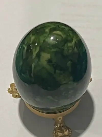 Vintage Light & Dark Green Egg Shaped Art Glass Paperweight 3" ., View more