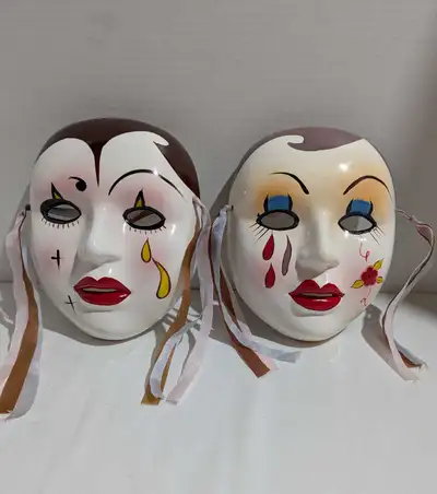 2 Masquerade Masks Mardi Gras Porcelain Ceramic Taiwan, View more