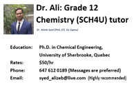 Dr. Ali: Grade 12 Chemistry (SCH4U) Tutor