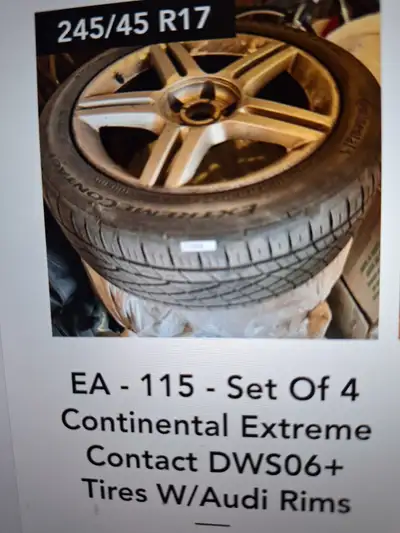 Set of 4 Continental Extreme Contact WS306+ tires, 245/45 R17 on Audi chrome rims. 60% tread left