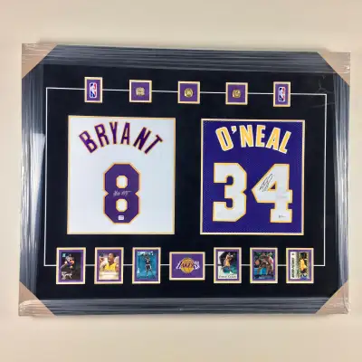 Lakers Kobe Bryant Shaq Signed Double Jersey Framed PSA Beckett, View more