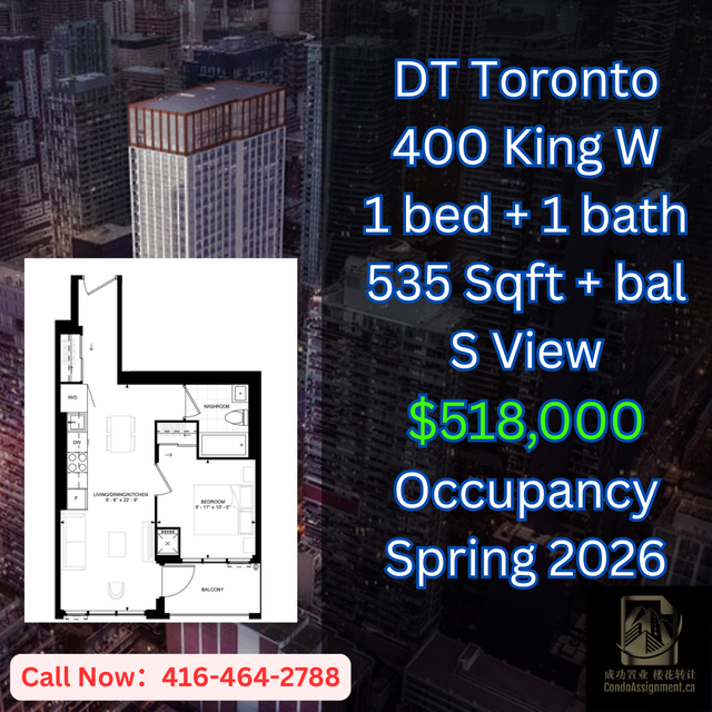 400 King West! Downtown living Condo Assignment South View