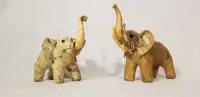 Pair elephants oyster shell handmade figurines trunk Philippines