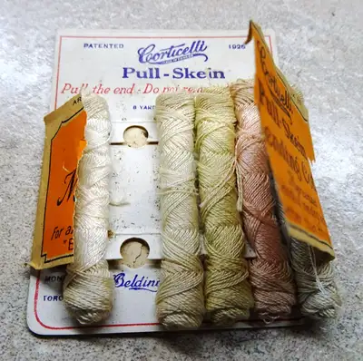 antique BELDING CORTICELLI mending skeins package Mercerized Cotton 1926 … fantastic and VERY RARE a...