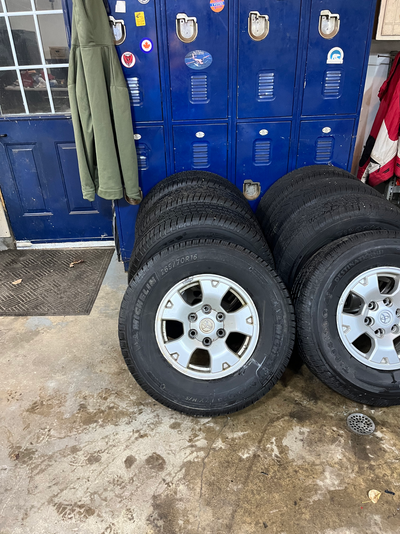 Micheline Defender LTX M&S tires. 265/70r16 on original tacoma rims. All 4 tires in good shape. TPMS...