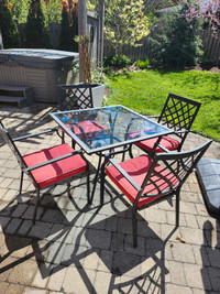 Patio dining table and chairs (outdoors)