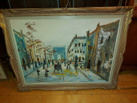 BEAUTIFUL LARGE 35" BY 25.5" (PLUS THE FRAME) PARIS VIEW OIL ON