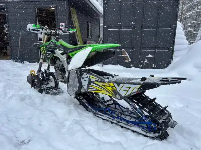 2010 Kawasaki KX450F (Snowbike) ready to ride. 120 YETI Snow MX full carbon fiber with anodized blue...