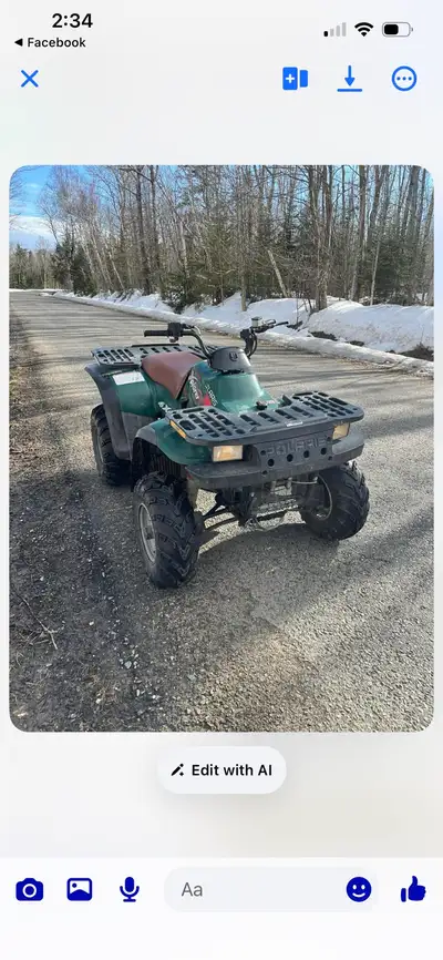 Just serviced ready for the summer 1998 Polaris 300cc 4x4 new tires 2000$ or trade for kids dirt bik...