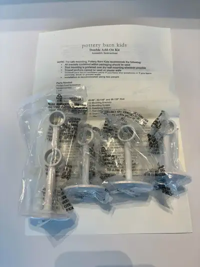 New in package, set of 3 single and one double Pottery Barn Kids, white curtain rod metal brackets f...