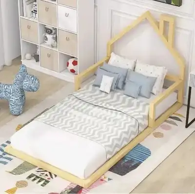 New Wood Bed With House-Shaped Headboard =, View more