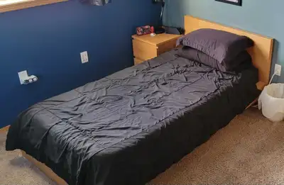 Ikea Malm Twin bed, dresser and nightstand. Includes a Zinus Twin Mattress, 12 Inch Green Tea Coolin...