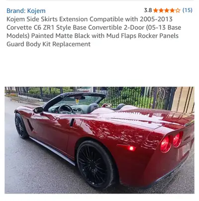 Kojem Side Skirts Extension Compatible with 2005-2013 Corvette C6 ZR1 Style Base Convertible 2-Door...