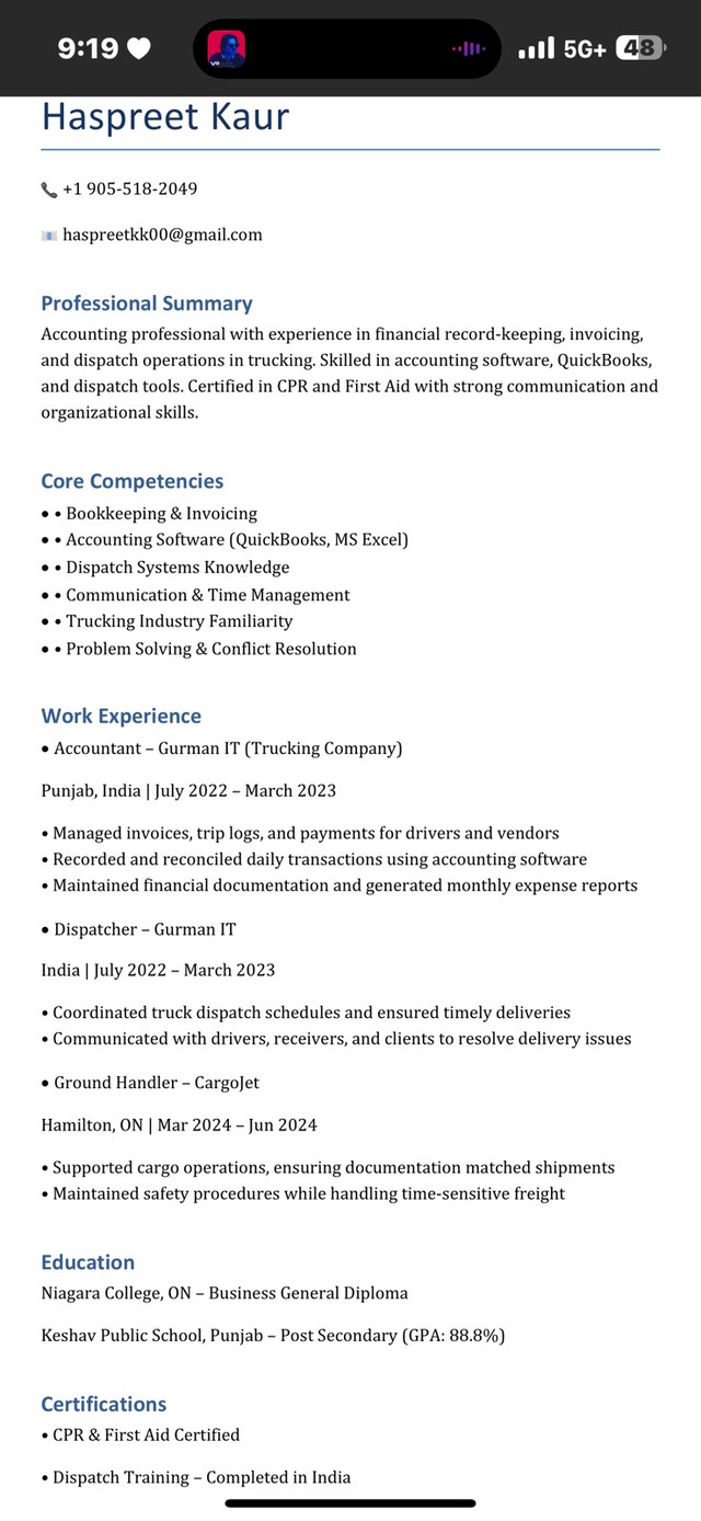 looking for JOB in Accounting & Management in Hamilton