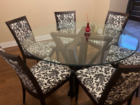 SELENE 59” Round Glass Top Dinning Table with 6 Chairs