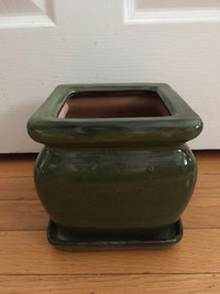 Green Ceramic Six Inch Square Pot New