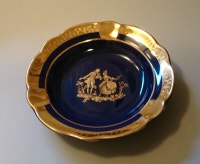 Vintage Limoges France Cobalt and Gold Courting Couple Ashtray