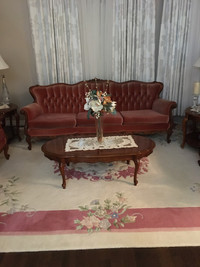 French Provincial sofa love seat & chair set coffee & end tables