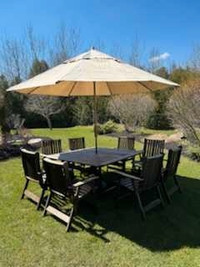 Large Outdoor Hardwood Table and Eight  Chair Set