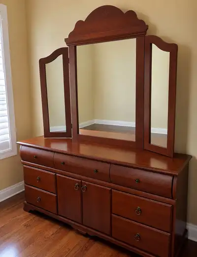 dresser with tri fold mirror, View more