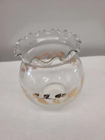Footed Glass Rose Bowl Decorated with Leaves, View more