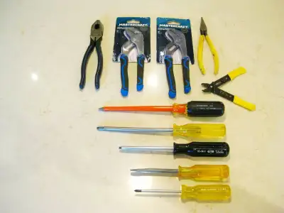 Asst Electrician Tools- Wire Strippers, Pliers, Channel Locks +, View more