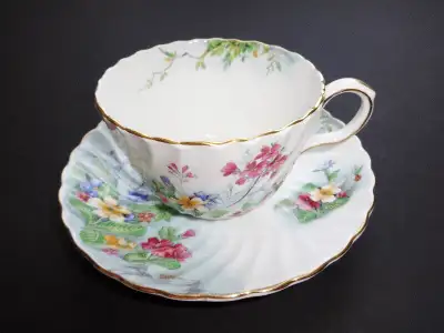 Aynsley Floral Meadow Swirl Tea Cup Saucer Set Bone China, View more