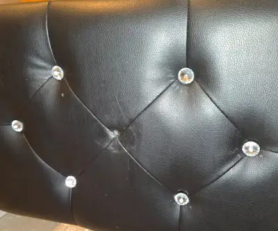 Black Leather Padded Night Stand with Crystal Jewel Detailing, View more