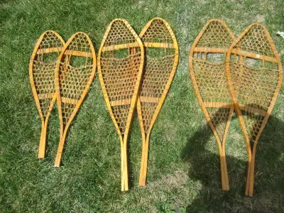 3 Pairs of Traditional  Huron Wood Snowshoes, View more