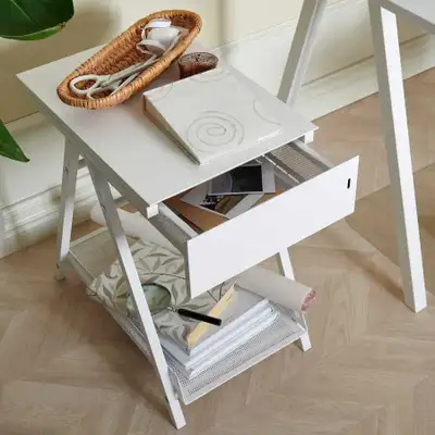 White side table with drawer, View more