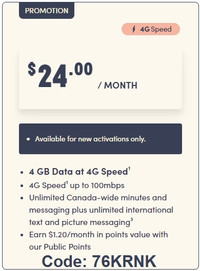 $25/month 20GB phone plan $10 free Public Mobile code: 76KRNK