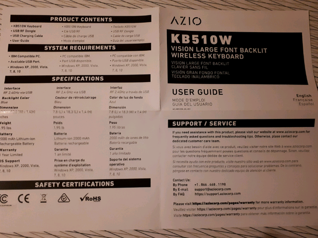 AZIO KB510W WIRELESS VISION Large Font LED Backllit Keyboad in Mice, Keyboards & Webcams in Mississauga / Peel Region - Image 5