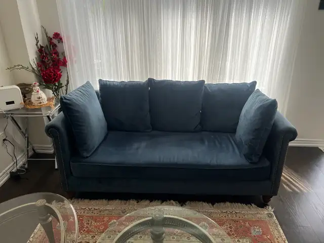 Blue Velvet Sofa, Loveseat & Oversized Armchair Set in Couches & Futons in Markham / York Region - Image 6
