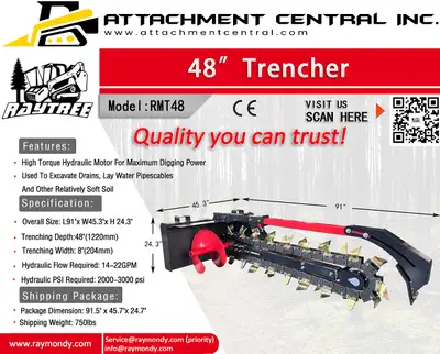 Raytree 48" Trencher Skid Steer Attachment, View more