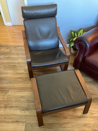 Leather Ikea Poang Chair & Footstool