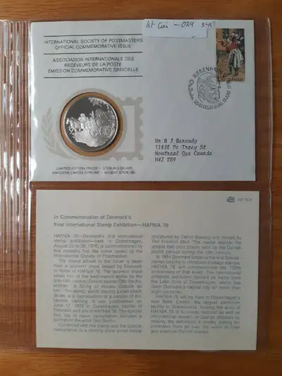 649 1stcoin-024 $65 - international stamp show hafnia 76 1976 Franklin Mint International Society of...
