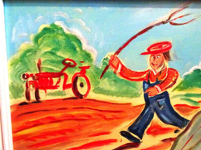 folk art painting MARITIME KEVIN CREASER farmer pigs NOVA SCOTIA in Arts & Collectibles in City of Toronto - Image 3