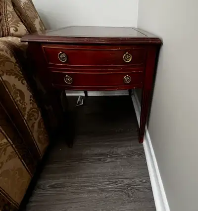 2x Vintage Mahogany Bow Front End Table with Two Drawers, View more