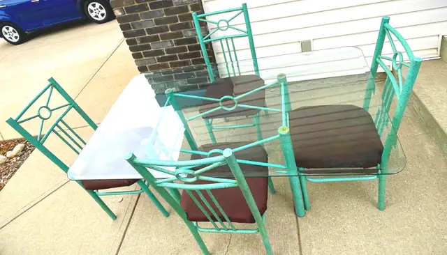 Rare*Turquoise Metal Glass Dining Table Chairs Dining Set628632680550421228