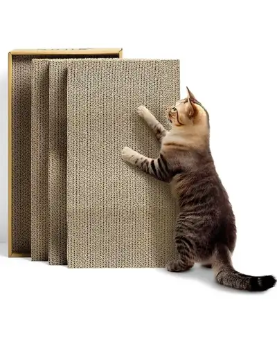 Navaris Cardboard Cat Scratcher Set - Scratching Card Board Mat for Indoor Cats - 17.72" x 9.65" x 5...