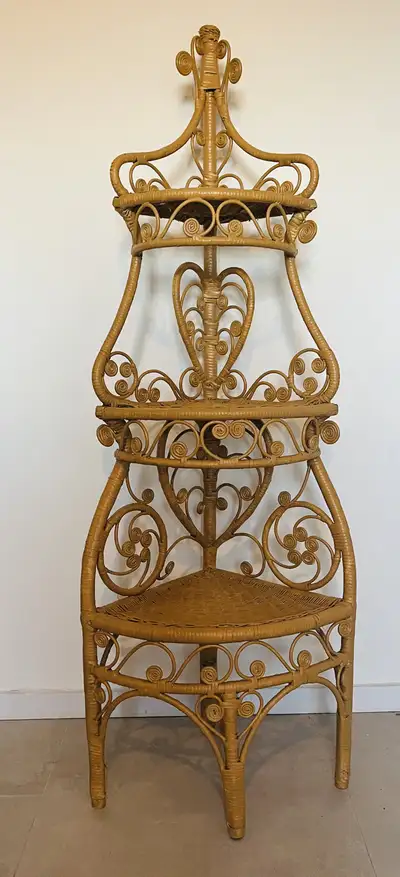 Wicker Rattan Corner Shelf Etagere Vintage Boho Plants GREAT, View more