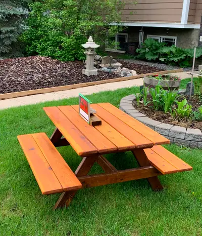 Cedar picnic table for kids up to 12 years + Made from 5/4 premium cedar - not fence boards. Finish...