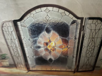 Exquisite Pewter and lead glass 3 panelled Fireplace Screen.  